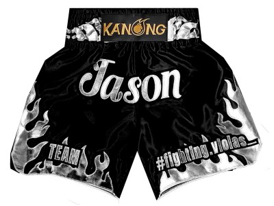 Custom Boxing Shorts : KNBXCUST-2055-Black-Silver