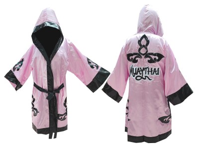 Personalised  Muay Thai Boxing Robe with hood : KNFIR-143-Pink