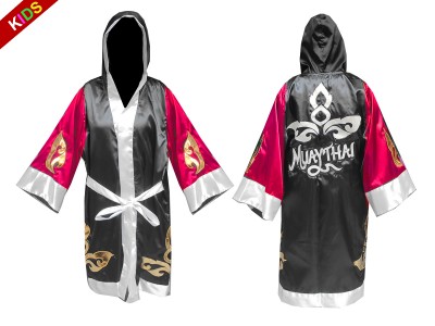 Custom Kanong Kids Muay Thai Boxing Robe : KNFIRKID-143-Rose-Black