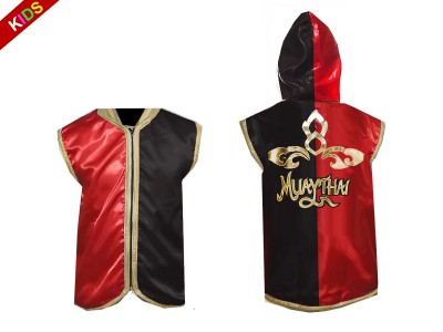Personalised Kids Muay Thai Boxing Hoodies : KNHODKID-121-Red-Black