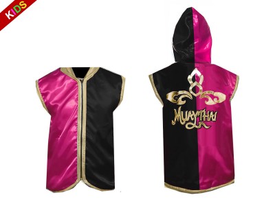 Personalised Kids Muay Thai Boxing Hoodies : KNHODKID-121-Rose-Black