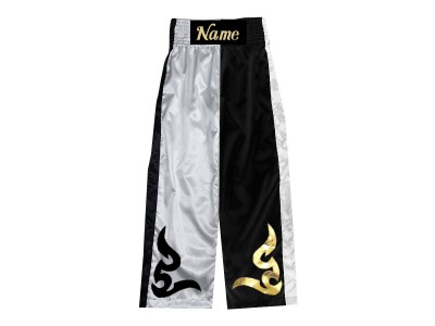 Custom design Kick Boxing Pants : KNPANTS-002-White-Black