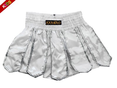 Kanong Muay Thai Shorts for Kids : KNS-139-White-K