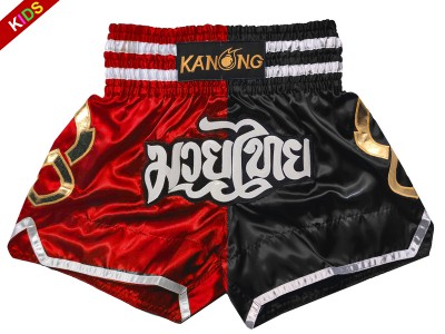 Kanong Muay Thai Shorts for Kids : KNS-143-Red-Black-K