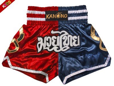Kanong Muay Thai Shorts for Kids : KNS-143-Red-Navy-K