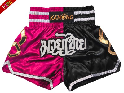Kanong Muay Thai Shorts for Kids : KNS-143-Rose-Black-K