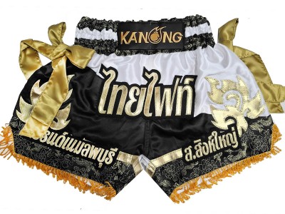 Custom Muay Thai Shorts : KNSCUST-1296-Black-White