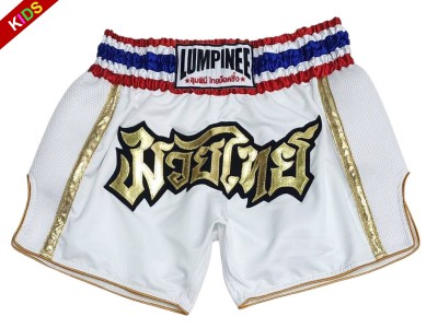 Lumpinee Kids Muay Thai Shorts : LUMRTO-006-White-K
