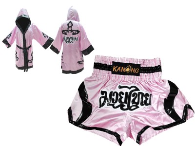 Custom Boxing Robe and Muay Thai Shorts : Set-143-Pink