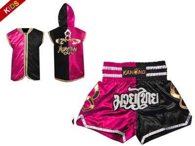 Muay Thai Set - Customize your own fight shorts with hoodies for Children : SHOHOD-143-Rose-Black