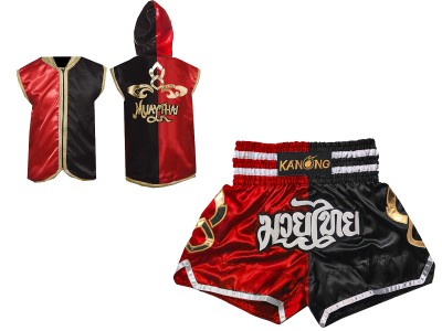 Personalised boxing kit - Boxing Hoodies + Muay Thai Shorts : Set-SHOHOD-143-Red-Black