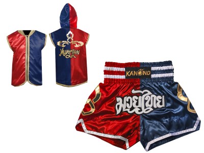 Personalised boxing kit  - Boxing Hoodies + Muay Thai Shorts : Set-SHOHOD-143-Red-Navy