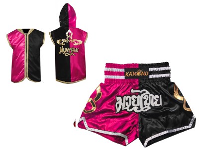 Personalised boxing kit - Boxing Hoodies + Muay Thai Shorts : Set-SHOHOD-143-Rose-Black
