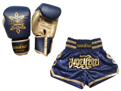 Personalised boxing kit  - Boxing gloves and Muay Thai Shorts with name : Model 121 Navy