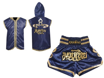 Muay Thai Set - Customize Boxing Hoodies and Muay Thai Shorts : Navy Lai Thai
