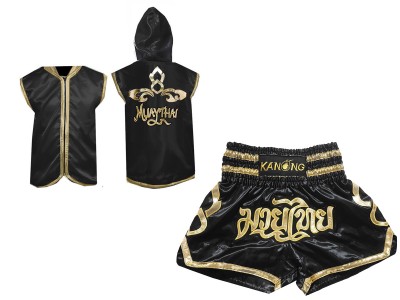 Muay Thai Set - Personalised Boxing Hoodies and Muay Thai Shorts : Black Lai Thai