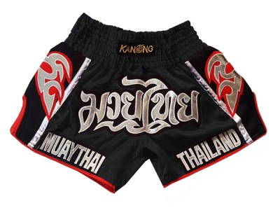 Kanong Retro Kids Muay Thai Boxing Shorts : KNSRTO-207-Black