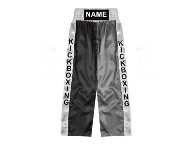 Personalized Kick Boxing Pants : KNPANTS-001-Black-Silver
