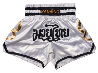 Kanong Muay Thai Shorts for Kids : KNS-143-White-K
