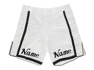 Custom MMA shorts with name or logo : White-Black