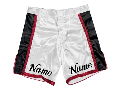 Custom MMA shorts with name or logo : White-Red