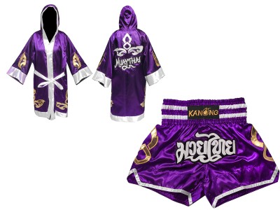 Custom Boxer Robe and Muay Thai Shorts : Set-143-Purple