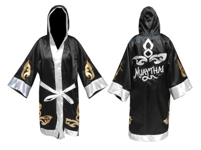 Custom Black Boxing Robe with hood : KNFIR-143-Black