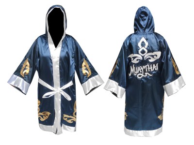 Custom Navy Boxing Robe with hood : KNFIR-143-Navy