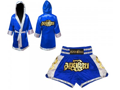 Custom Boxer Robe and Muay Thai Shorts : Set-141-Blue