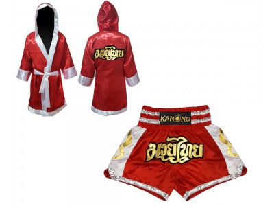 Custom Boxer Robe and Muay Thai Shorts : Set-141-Red