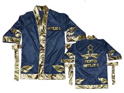 Custom Muay Thai Robe : KNFIRCUST-001-Navy-Gold