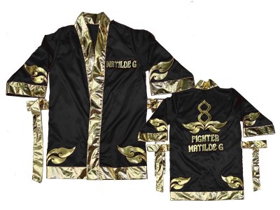 Custom Muay Thai Boxing Robe : KNFIRCUST-001-Black-Gold