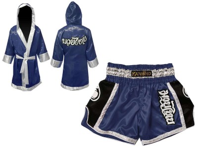 Muay Thai gear bundle - Custom Boxing Robe + Muay Thai  Shorts : Navy