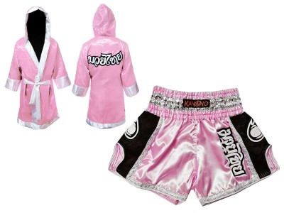 Muay Thai gear bundle - Custom Boxing Robe + Muay Thai  Shorts : Pink