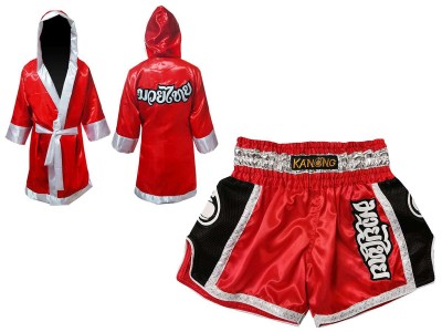 Muay Thai gear bundle - Custom Boxing Robe + Muay Thai  Shorts : Red