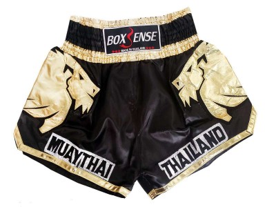 Boxsense Muay Thai Shorts Lion for kids : BXS-303 Black-Gold-K