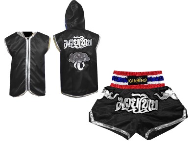 Muay Thai Set - Personalised Boxing Hoodies + Muay Thai Shorts : Black Elephant