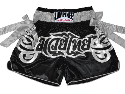 Lumpinee Ribbon Kids Muay Thai Shorts : LUM-051-Black-Silver-K