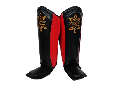 Kanong Real Leather Muay Thai Boxing Shin Pads : Red/Black
