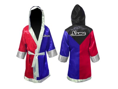 Personalised Boxing Robe with hood : Black/Blue/Red