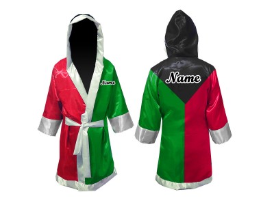 Personalised Boxing Robe with hood : Black/Green/Red