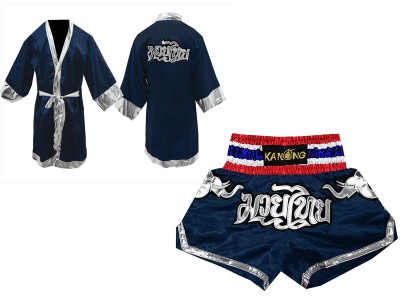Muay Thai gear bundle - Custom Boxing Robe and Muay Thai  Shorts : Navy
