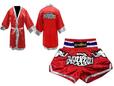 Muay Thai gear bundle - Custom Boxing Robe and Muay Thai  Shorts : Red